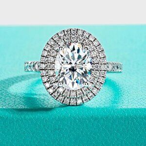 3.72cttw Oval Cut Moissanite D Color VVS1 925 Silver 3 Rows Vintage Ring